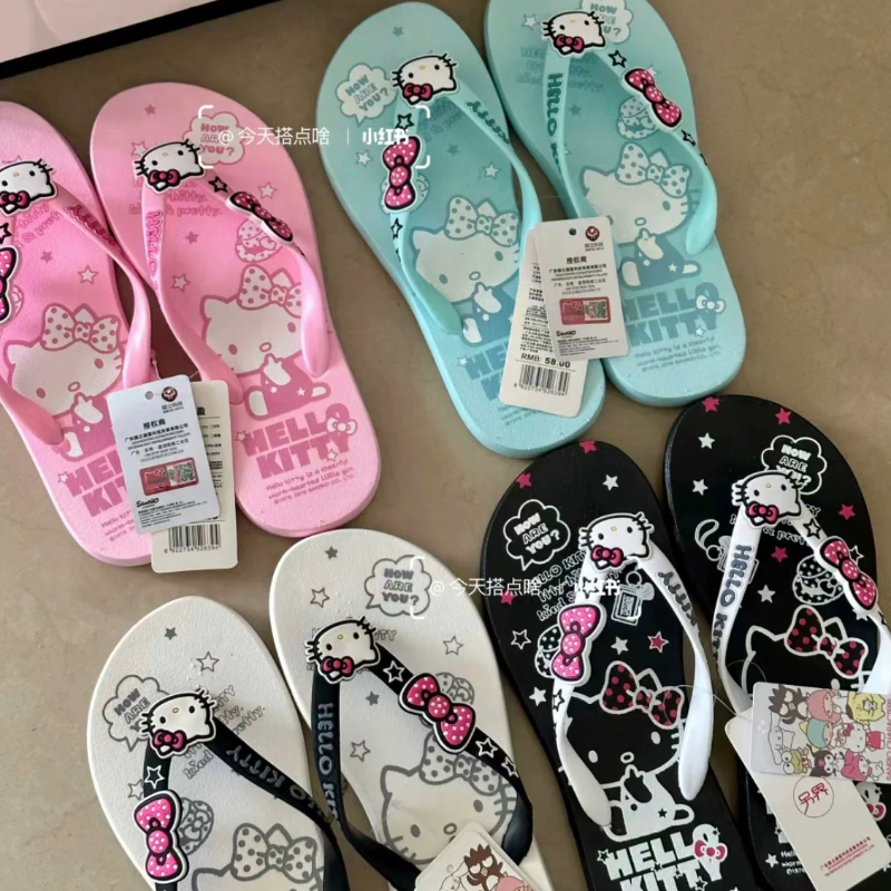 Hello Kitty, шлепки, летние нескользящие тапочки, пляжная обувь, (Физические)