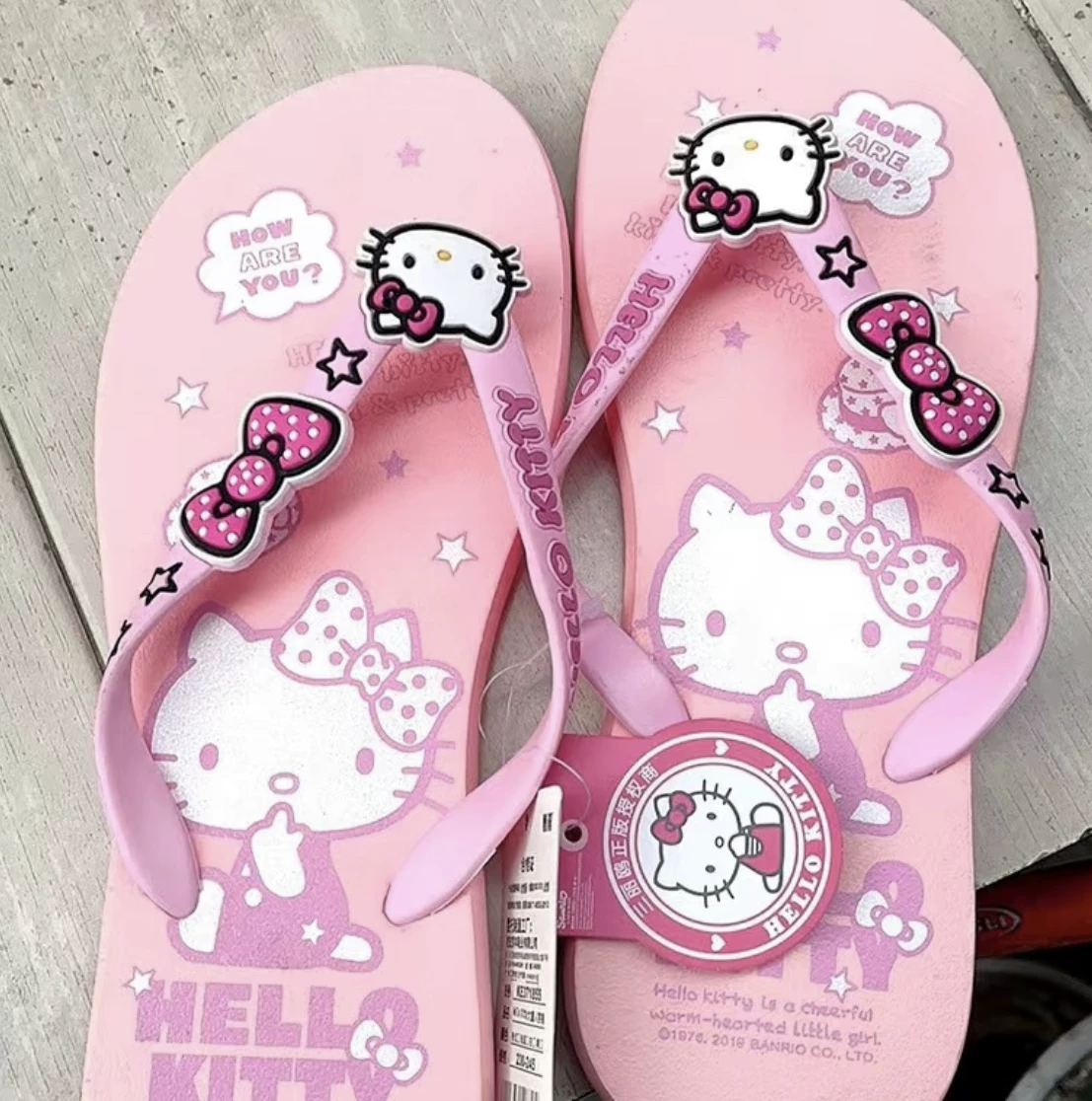 Hello Kitty, шлепки, летние нескользящие тапочки, пляжная обувь, (Физические)
