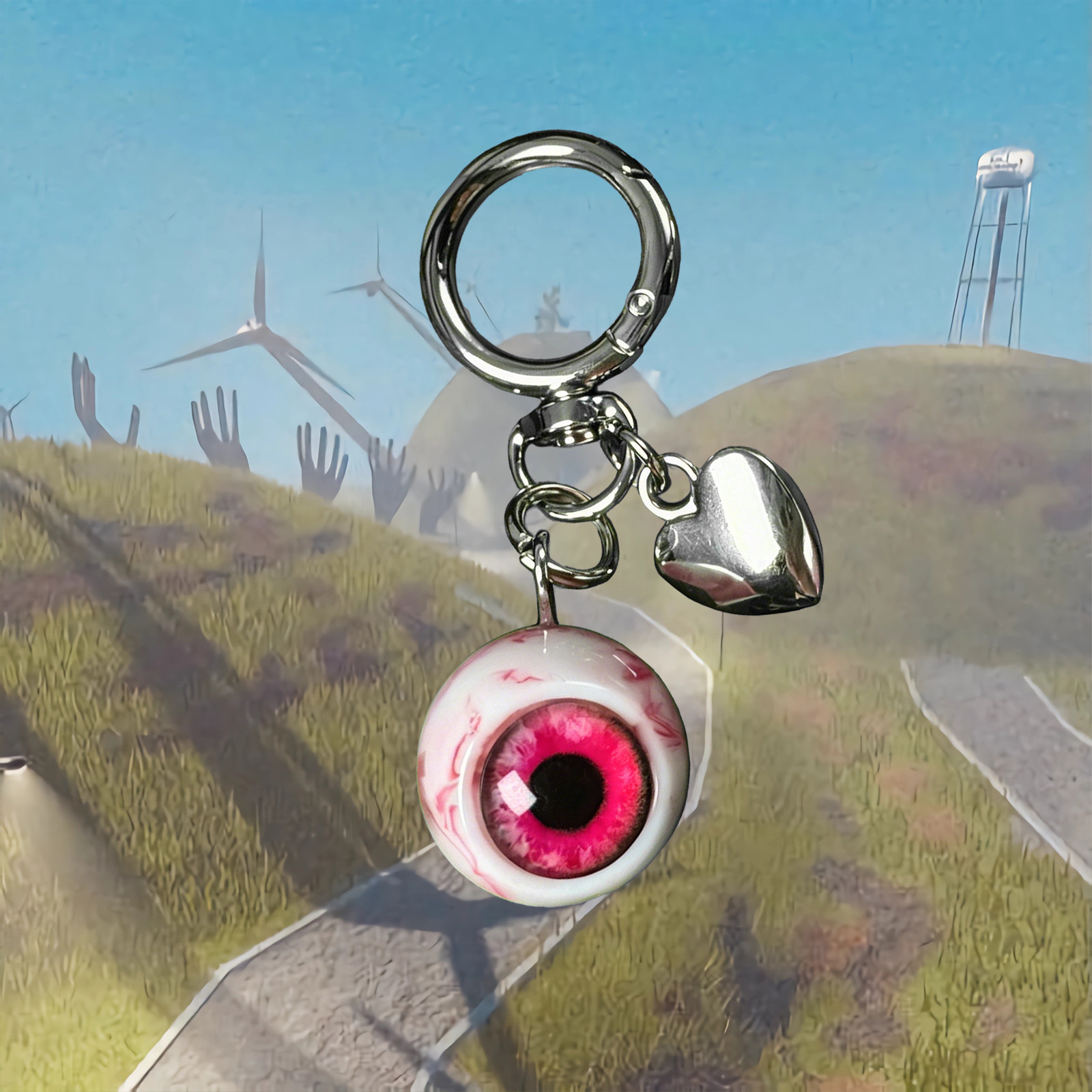 Coreland's quirky eyeball keychain, Gothic style eyeball pendant, Halloween bag charm.