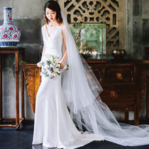 White satin tailed wedding dress 2021 new simple slim slim bridal wedding light wedding