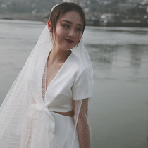 Satin light wedding dress female spring celebrity temperament tour white Noble thin waist wedding photo dress