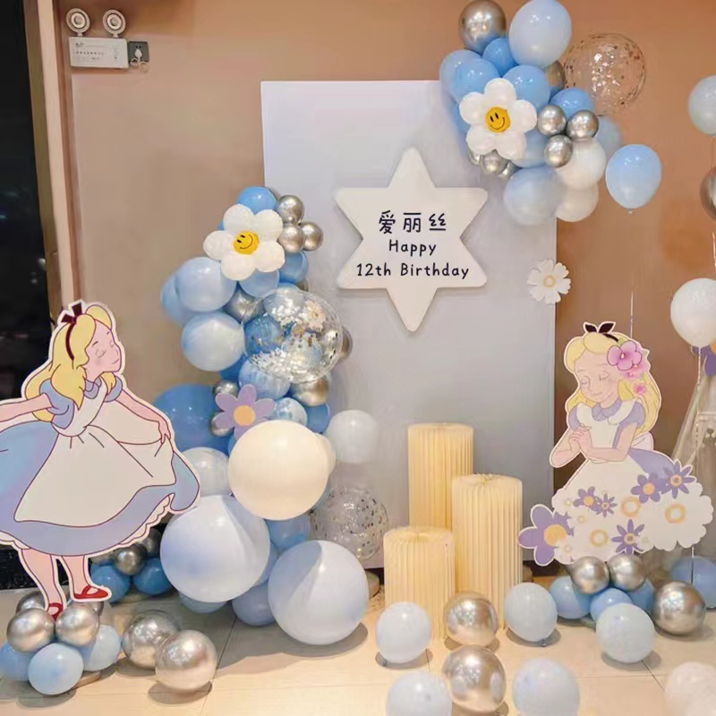 Alice's birthday banquet girl's full moon one-year-old birthday balloon KT board decoration hotel background wall hotel
