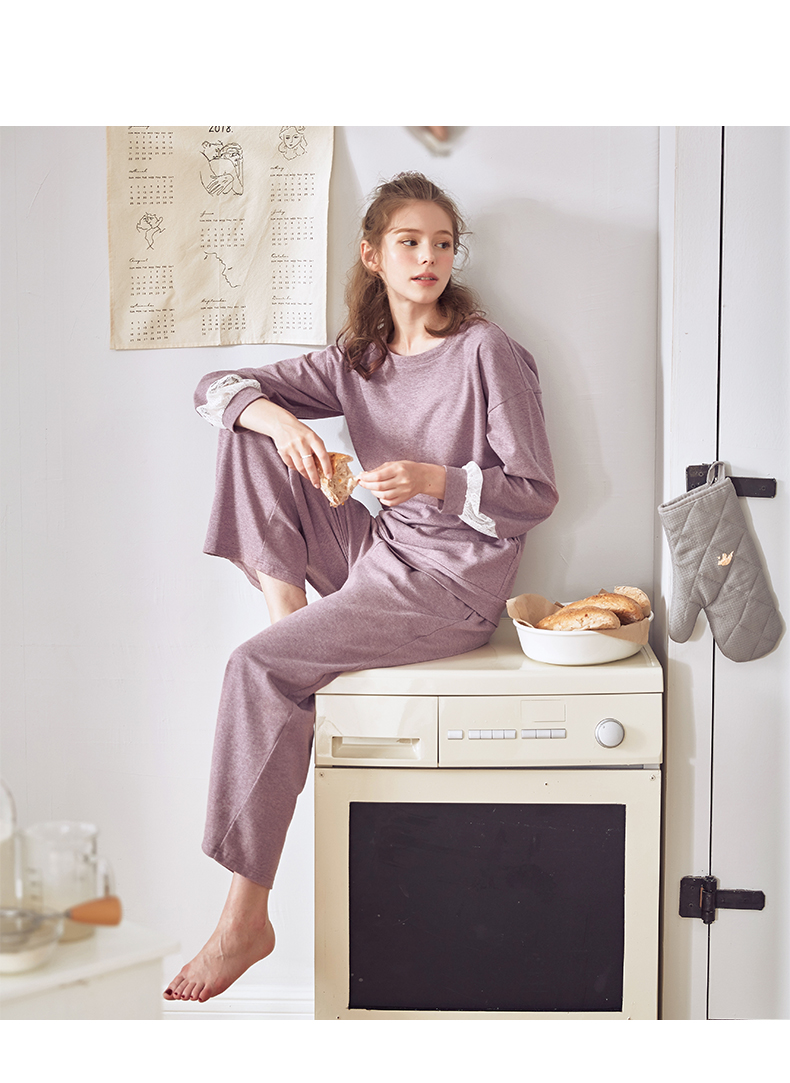 Jing Yun mùa thu đồ ngủ nữ giản dị đơn giản dài tay phù hợp với dịch vụ nhà cotton có thể mặc quần áo nhà rộng thời trang đồ bộ