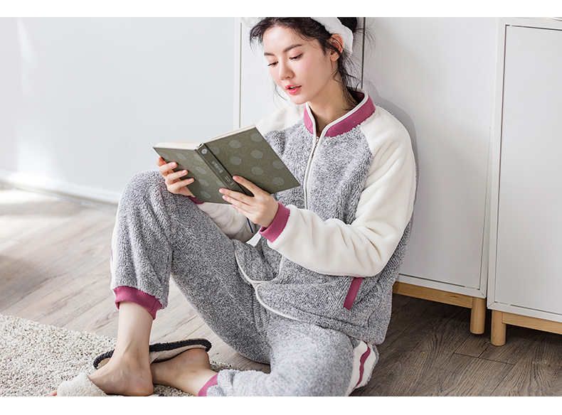 Jing Yun đồ ngủ phụ nữ mùa đông san hô lông cừu phù hợp dày flannel ấm quần áo nhà thời trang có thể mặc quần áo bên ngoài quần áo nữ