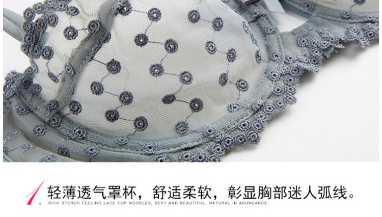 Girl Beauty House Winter Sexy Half Cup Bra Slim Lace Thêu Không Sponge Trong suốt Đồ lót mỏng Xám Bra áo lót k dây