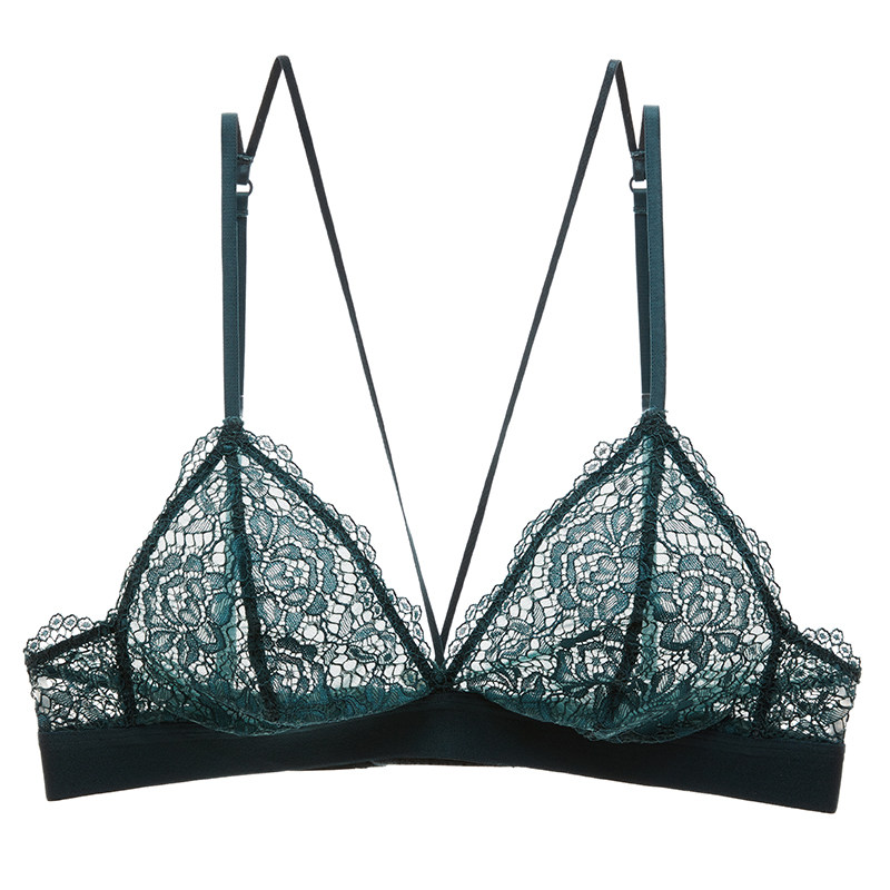 Girl beauty house sexy lace no steel ring no sponge bra ultra-thin transparent strap black vibrato net red underwear