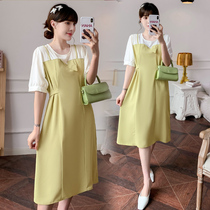 Pregnant woman with dress for dress and summer clothes out of fashion Korean version Temperament Fake Two Hot Moms Big Code Can Breastfeed Breast Milk Dress