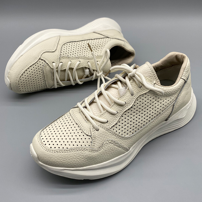 First-Layer Cowhide Perforated Breathable Sports Casual Men's Shoes, Hollowed-Out Middle-Aged Hiking Lightweight Jogging Genuine Leather Walking Shoes