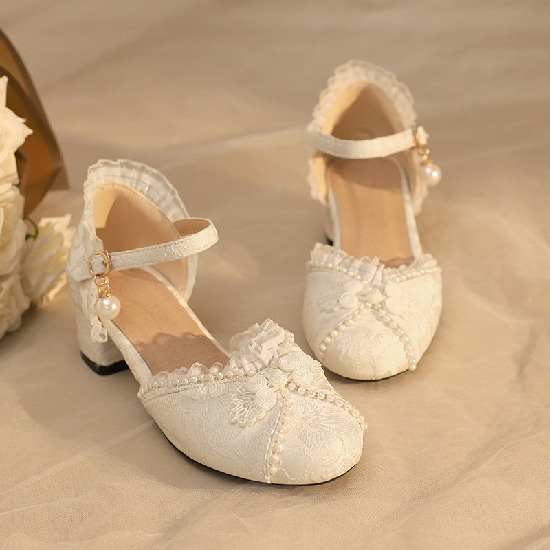 Chinese Cheongsam Han Dynasty Shoes Thick Heel Girls Students Kidsren High Heels Baotou Sandals Women's Lolita Summer Shoes