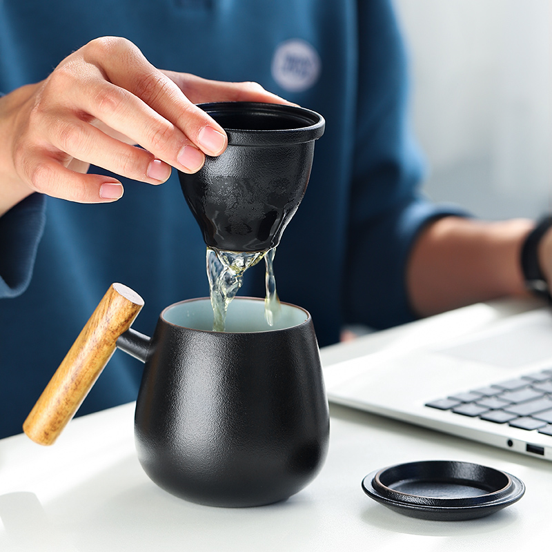 Mud seal mark cup high - capacity ceramic cup with cover filter cups office Japanese custom glass tea cup