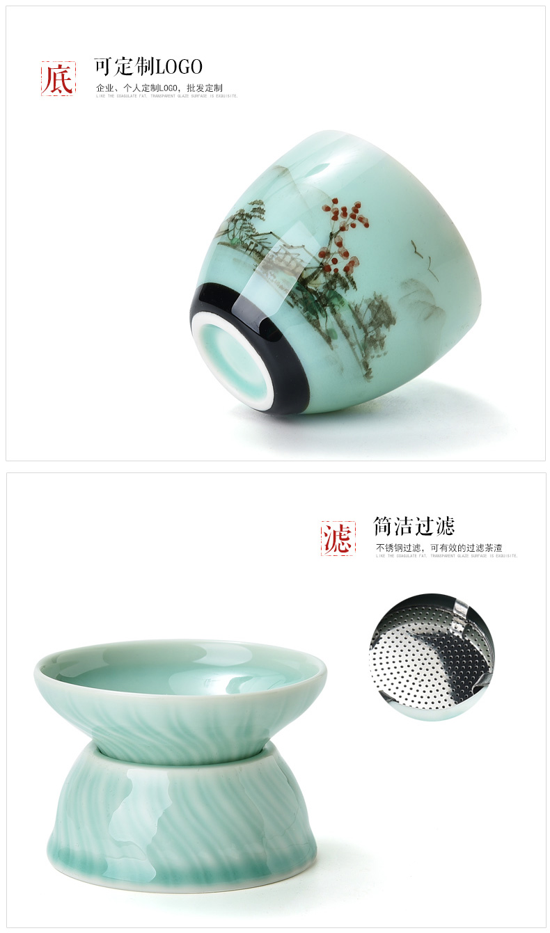 Mud seal hand - made celadon ceramics kung fu tea set with tea tray was home six people landscape feel plate