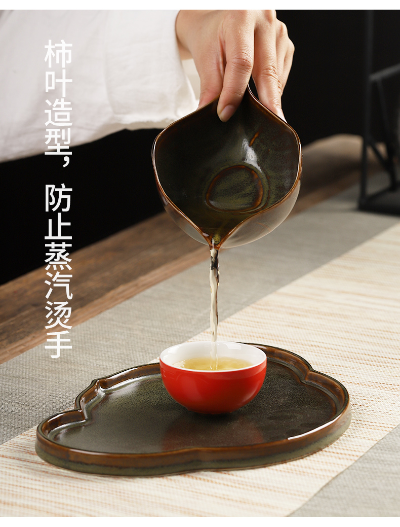 Mud seal kung fu tea set suit household contracted ceramic cups with small tea tray was creative persimmon sends the teapot