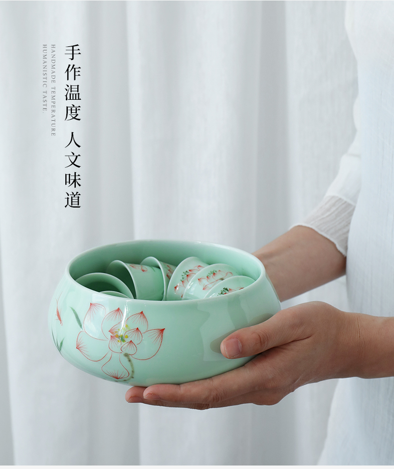 Mud seal celadon tea wash to heavy household water large small jar is kung fu tea set zero water wash with zen ceramic cup