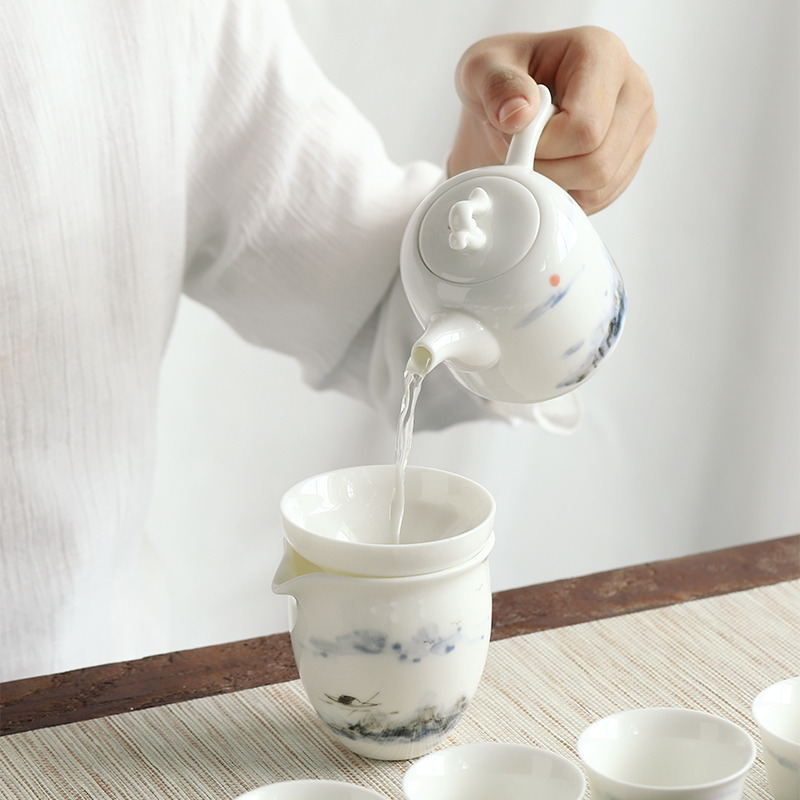 Mud seal thousand mountain tea set suit small household ceramic cups in Japanese I and contracted hand - made kung fu tea teapot