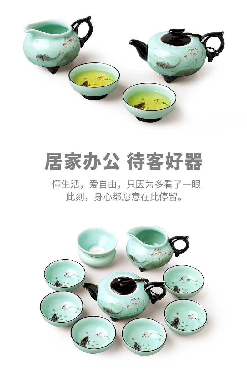 Kung fu tea set household contracted and I sitting room office ceramic lid bowl of high - grade tea cups