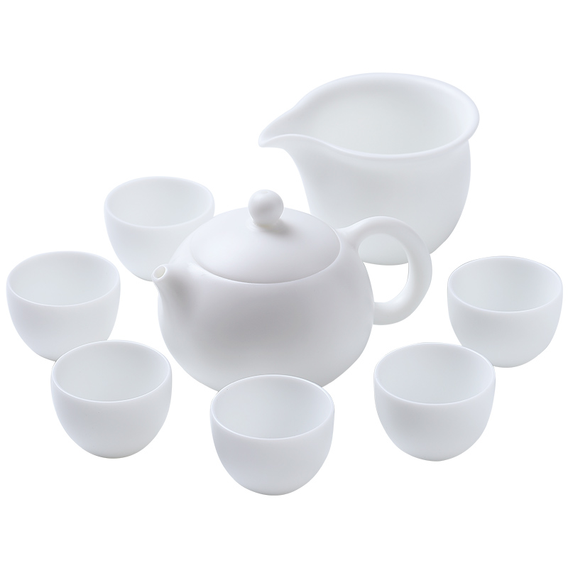 Mud seal kung fu tea set suit small household contracted dehua white porcelain suet jade tea tea cup teapot sitting room