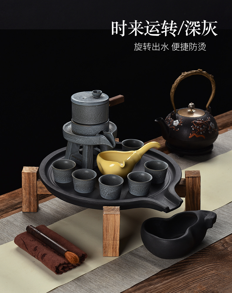 Tea set fit domestic small kung fu Tea Tea tray was half automatic ceramic rotate the teapot lazy people make Tea