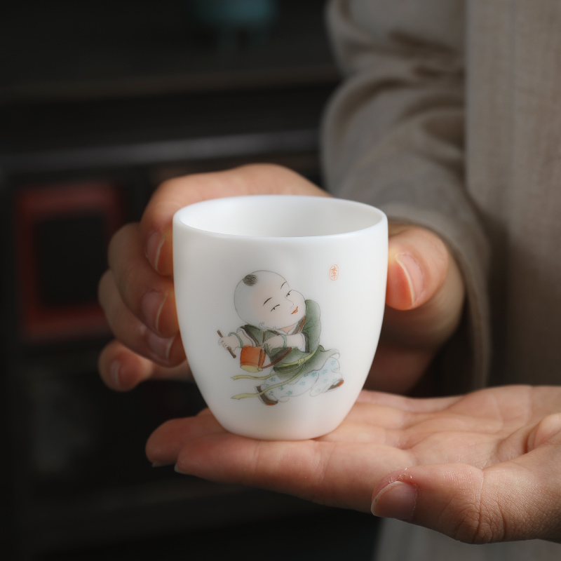 Mud seal play child sample tea cup kung fu tea set home sitting room dehua white porcelain ceramic hand - made master cup single CPU