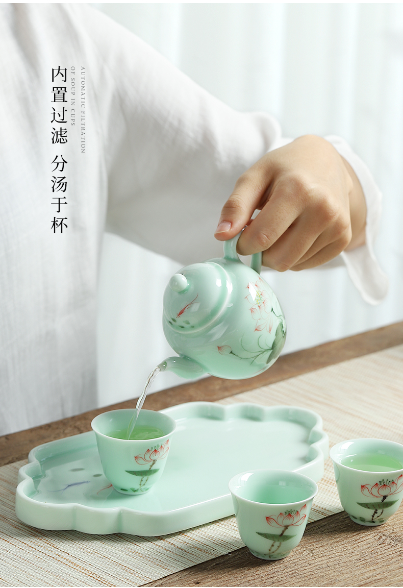 Mud seal celadon kung fu tea set simple hand - made travel all - in portable blister tray caddy fixings ceramic teapot