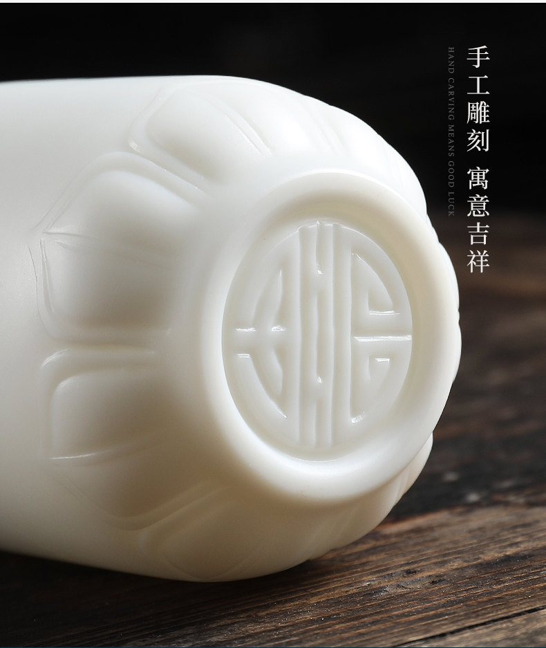 Wufu mud seal sample tea cup ceramic masters cup of dehua white porcelain large single CPU suet jade kung fu tea cups can be customized