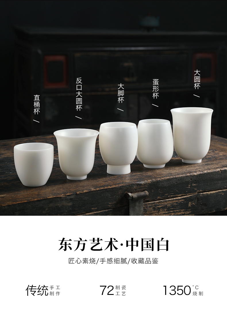 Dehua white porcelain clay seal sample tea cup master cup single cup large bowl suet jade porcelain kung fu tea tea set