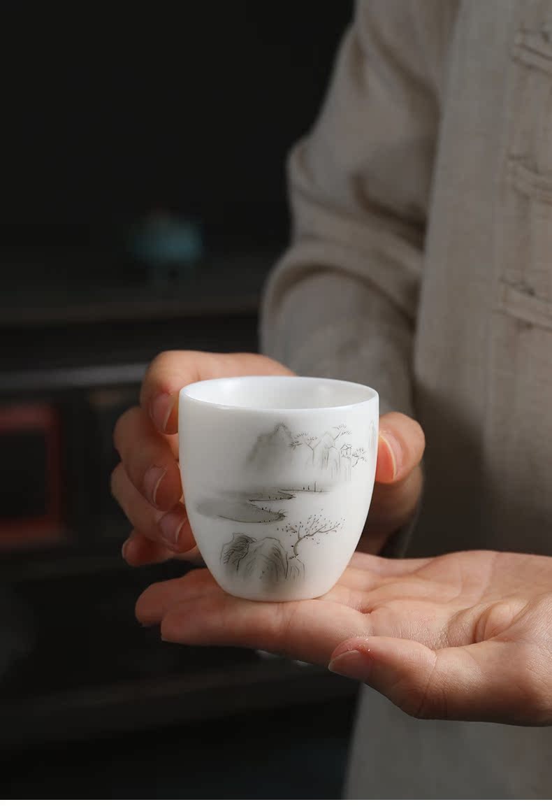 Mud seal hand - made ceramic kung fu master sample tea cup cup suit household dehua white porcelain cups custom lettering single CPU
