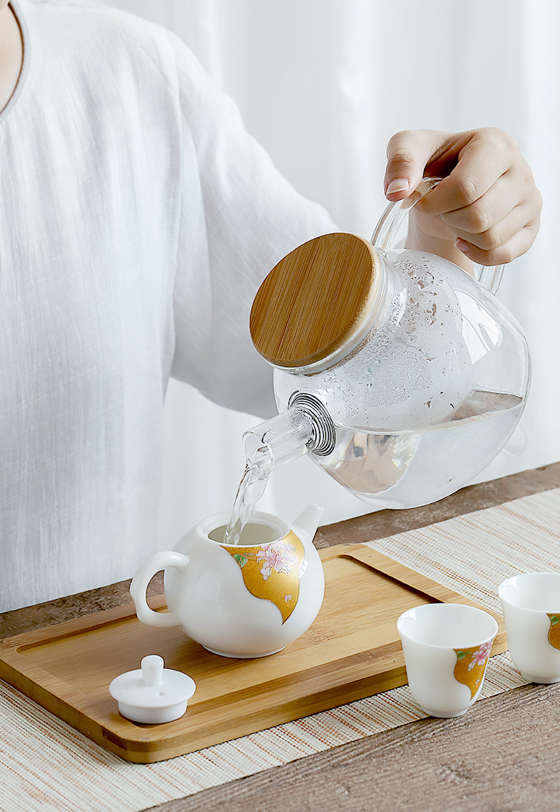 Mud seal dehua white porcelain tea set suit I and contracted household small sets of Chinese kung fu tea cups white ceramic teapot