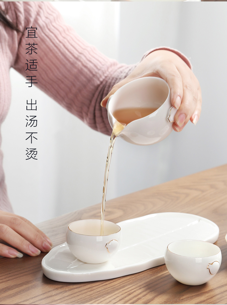 Mud seal suet jade porcelain crack cup female household contracted small kung fu tea set white porcelain cup a pot of the two cups