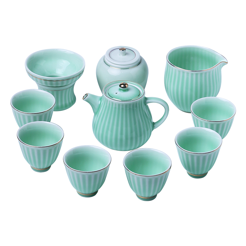 Mud seal celadon tea set suit household contracted and I sitting room office kung fu tea cups small tureen ceramic teapot