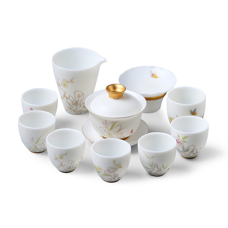 Mud seal kung fu tea set the visitor home office tea jade porcelain tea cups high - end of a complete set of gift boxes