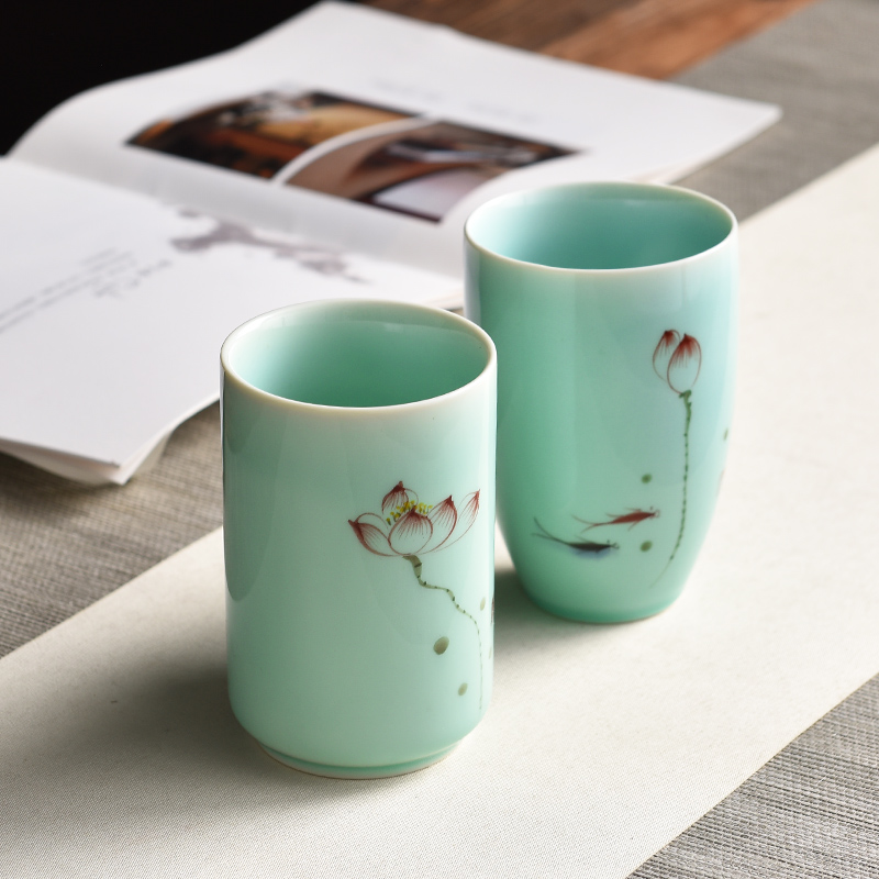 Longquan celadon teacup ceramic mud seal office large - capacity glass hand - made cup men 's and women' s creative couples