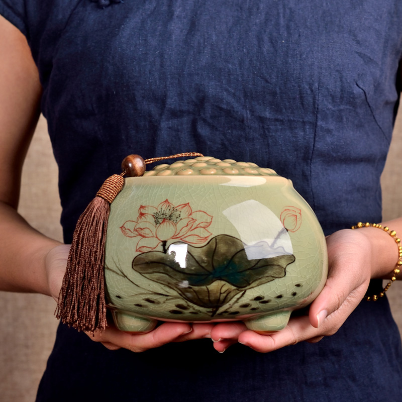 Clay ceramic printing large puer tea cake tea, green tea to wake seal pot home tea tea box storage tank