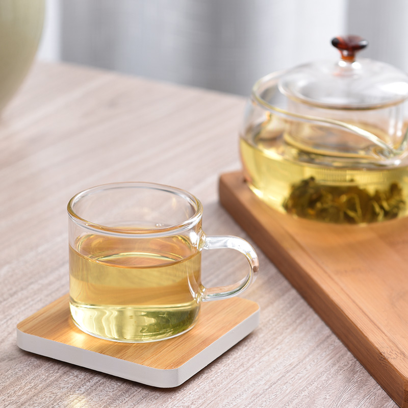 Mud seal tea accessories creative checking bamboo with ceramic cup mat kung fu tea cup insulation sheet glass