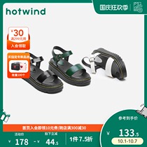 Hotwind hot air sandals womens thick bottom cake shoes 2020 Summer new black sheepskin casual shoes tide