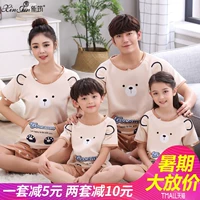 Mùa hè cha mẹ và con đồ ngủ cotton ngắn tay trẻ em lớn của đồ ngủ phim hoạt hình Hàn Quốc cậu bé cô gái nhà dịch vụ phù hợp với áo ngủ nữ