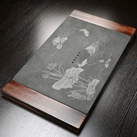 Твердый деревянный рамка лотос пруд ночью Wujin Stone Tea Disk 67x37