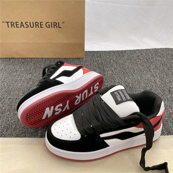 Men's thick-soled black and red niche bread shoes ins2024 winter new couple versatile sports and casual shoes