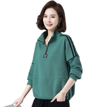 Mothers Spring and Autumn Pullover Sports Sweatshirt 2024 New Large Size Middle-aged and Elderly Womens Long-Sleeved T-shirt Western Style Top