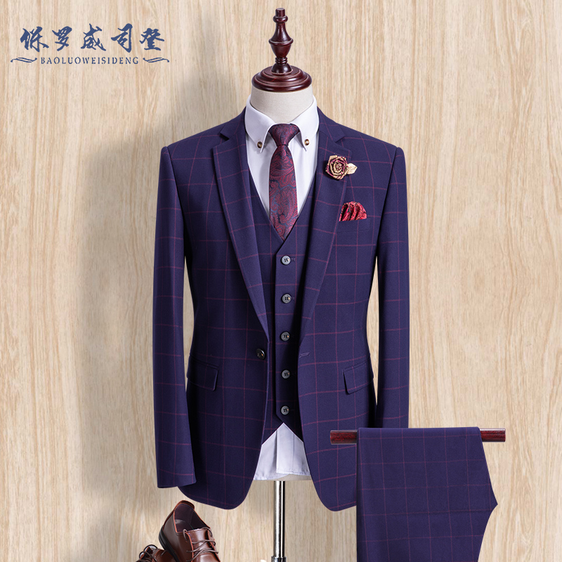 Suit phù hợp với những người đàn ông Hàn Quốc phiên bản của bộ đồ chú rể chiếc váy cưới được trang bị một ba mảnh phong cách Anh cơ thể con trai vào mùa xuân và mùa hè