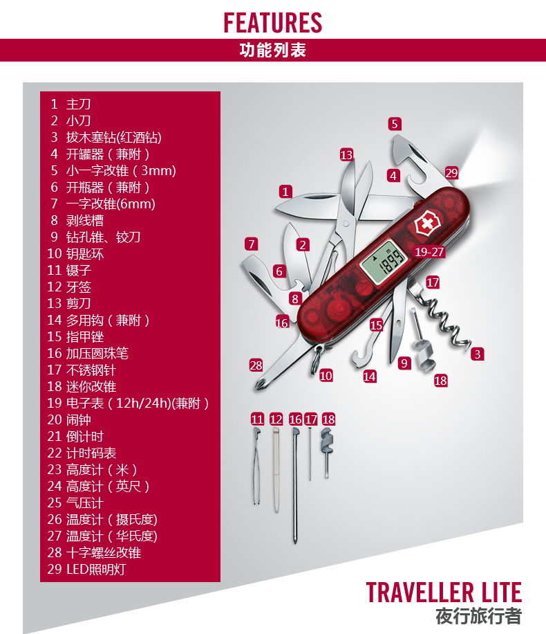 Victorinox Swiss Army Knife 91mm Sergeant Night Walker Outdoor Portable Đa chức năng Dao gấp Tiện ích Dao dao găm quân đội M9