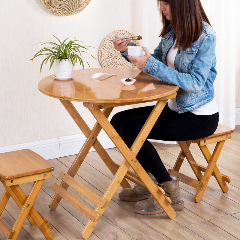 Nanzhu Folding Table Dining Table Home Simple Dining Table Swing Stall Portable Square Table Small Table Solid Wood Round Table Small Household Type