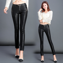 Leather pants womens 2020 velvet autumn and winter new black tight high waist pencil pants leggings women wear small pants