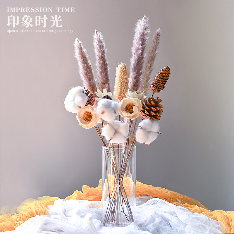 Net Red Dry Flower Bouquet Reeds Real Air-dry Natural Yugali Wheat Ears Cotton Minima Light Lavish Decoration Pendulum Decoration