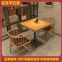 Solid wood small square table coffee shop milk tea shop small apartment two people dining table commercial restaurant restaurant square square table