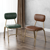 Industrial Wind Retro Iron Art Dining Chair Café Casual Soft Bag Back Stool Home Simple Leather Single Chair