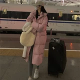Розовый зимний пуховик с пухом, утепленная длинная толстовка с капюшоном, средней длины