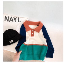 Feeling Chen Chen Ma Autumn New lapel sweater boy Korean color polo sweater childrens sweater