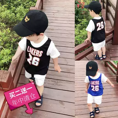Sensation Chen Chen mother baby clothes new children's summer clothes handsome boys fake two basketball suits Joker short sleeve t-shirt