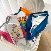 Feeling Chen Chen mother baby boy clothing 2021 autumn cartoon shoulder sleeve base shirt men and women Baby Color round neck T