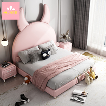 Nordic children bed girl princess bed pink leather art Cloud Dream Castle cartoon bed girls ins Net red bed